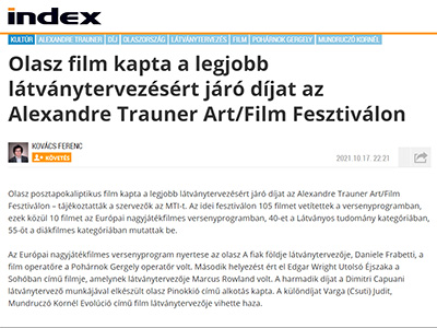 Olasz film kapta a legjobb látványtervezésért járó díjat az Alexandre Trauner Art/Film Fesztiválon