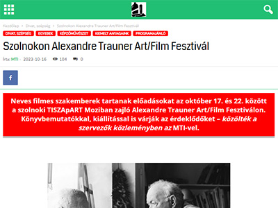 Szolnokon Alexandre Trauner Art/Film Fesztivál