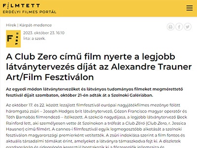 A Club Zero című film nyerte a legjobb látványtervezés díját az Alexandre Trauner Art/Film Fesztiválon