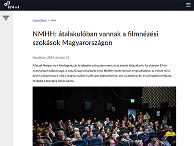 NMHH: átalakulóban vannak a filmnézési szokások Magyarországon